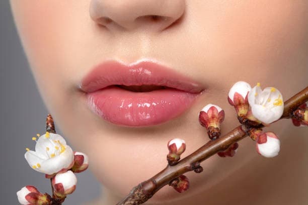 Glossy lips with a plump effect.