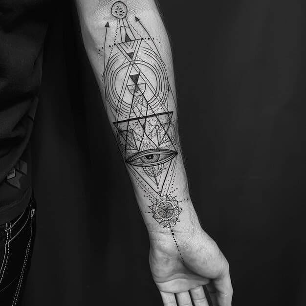 Geometric tattoos featuring shapes and symmetry